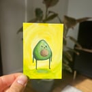 ACEO original - cute avovado on yellow - acrylic paint - by Holly Rutter