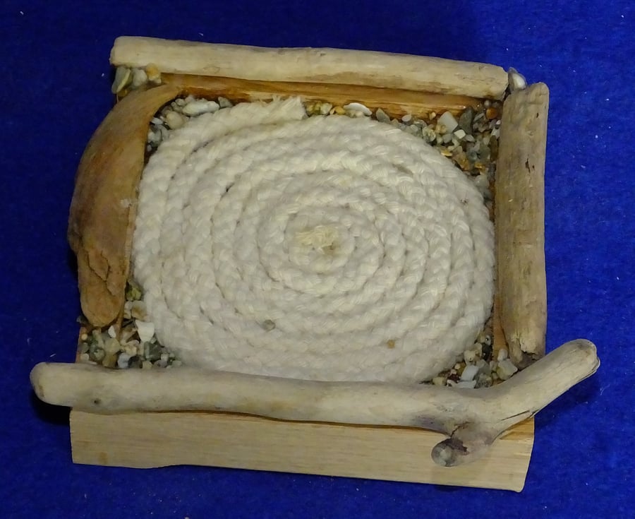Coaster place mat for cup or mug with coil of rope & pebbles nauticle maritime 