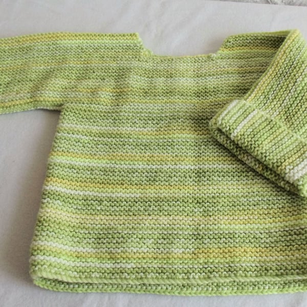 Babies Handknitted Jumper, Green Shades 12 to 18 months, hm115