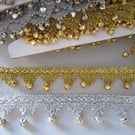 3.5cm metallic braid with bells in silver or gold