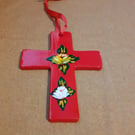 Ceramic cross with canal art style roses and daisies