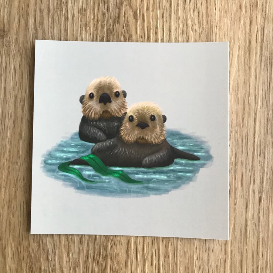 Sea Otters Square Post Card Print