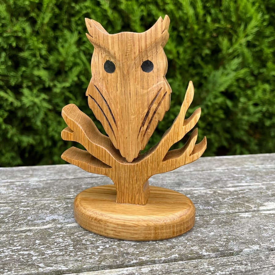 Oak Wood 'Owl in a Tree' Decorative Sculpture – Rustic Home Decor