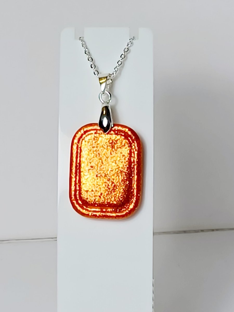 Large handmade orange sparkle fancy rectangle pendant     