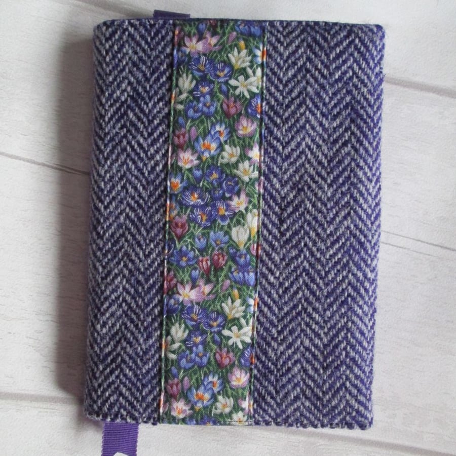 A6 'Harris Tweed' Reusable Notebook Cover - Purple Herringbone and Crocus