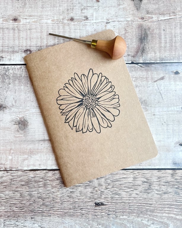 A5 Sketchbook With Original Lino Print - Daisy