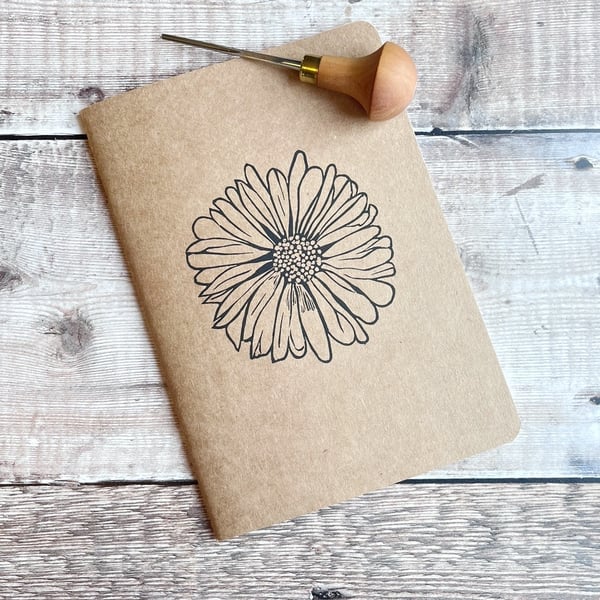 A5 Sketchbook With Original Lino Print - Daisy