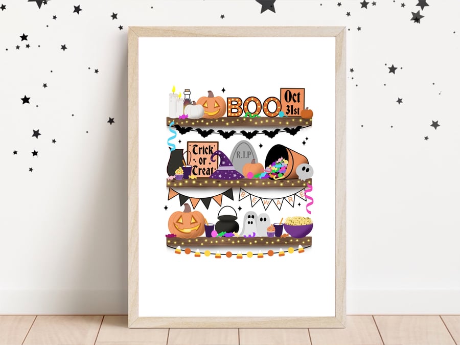 Halloween Wall Art Print, Spooky Cute Art Print, Trick or Treat Decor.