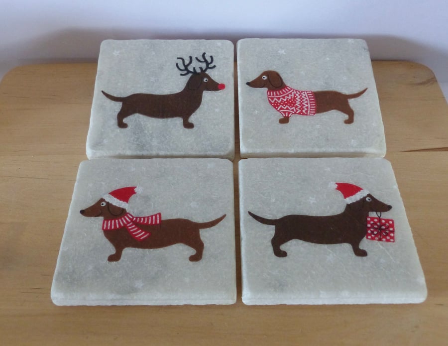 Set of 4 Marble 'Dachsund' Coasters