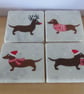 Set of 4 Marble 'Dachsund' Coasters - Image 1