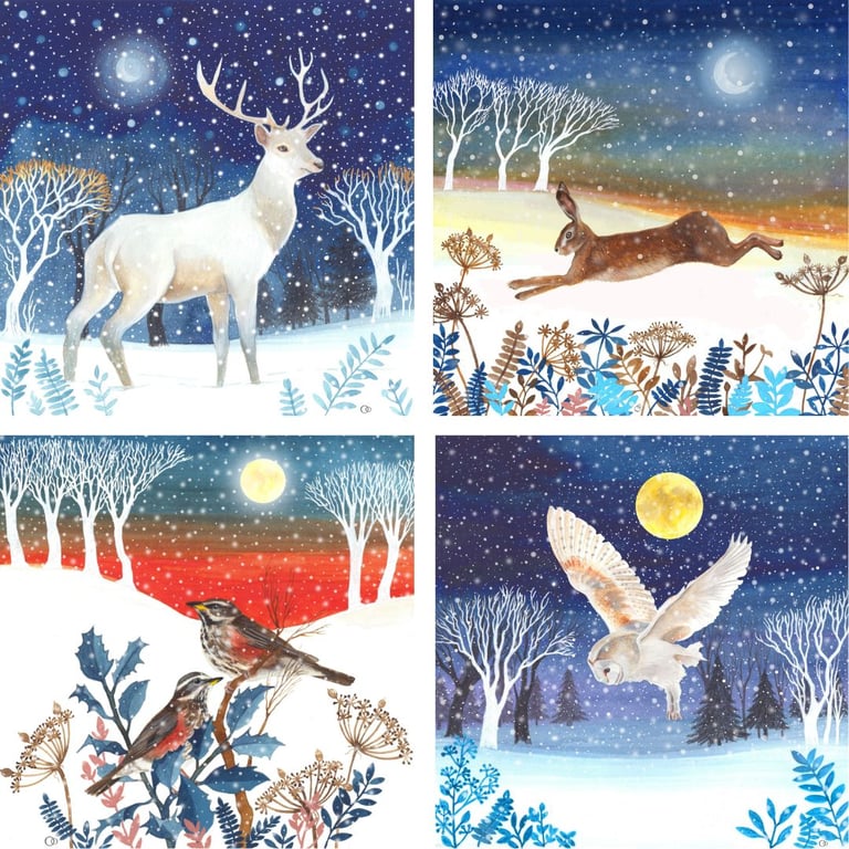 Set of 4 Handmade Christmas Greeting Cards 
