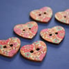 Wooden Heart Buttons Floral Pink Brown Turquoise 6pk 25x22mm (H18)