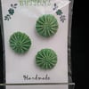 Buttons Green 30mm Handmade Embroidered Yorkshire Style 