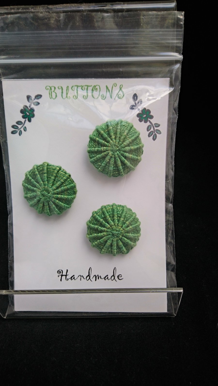 Buttons Green 30mm Handmade Embroidered Yorkshire Style 