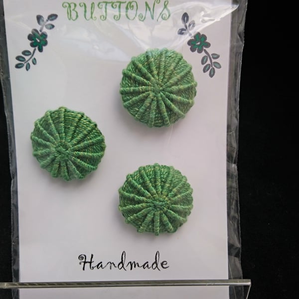 Buttons Green 30mm Handmade Embroidered Yorkshire Style 