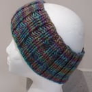 Hand Knitted pure wool chunky Headband M multi green