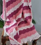 Pretty pink crochet baby blanket,  striped ripple effect, newborn gift - Image 1