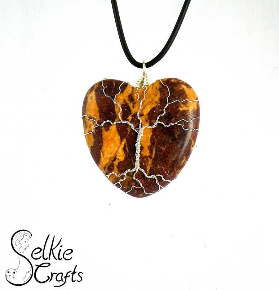 Heart Necklace valentines gift for her Tree of Life Necklace Wire Wrapped Stone