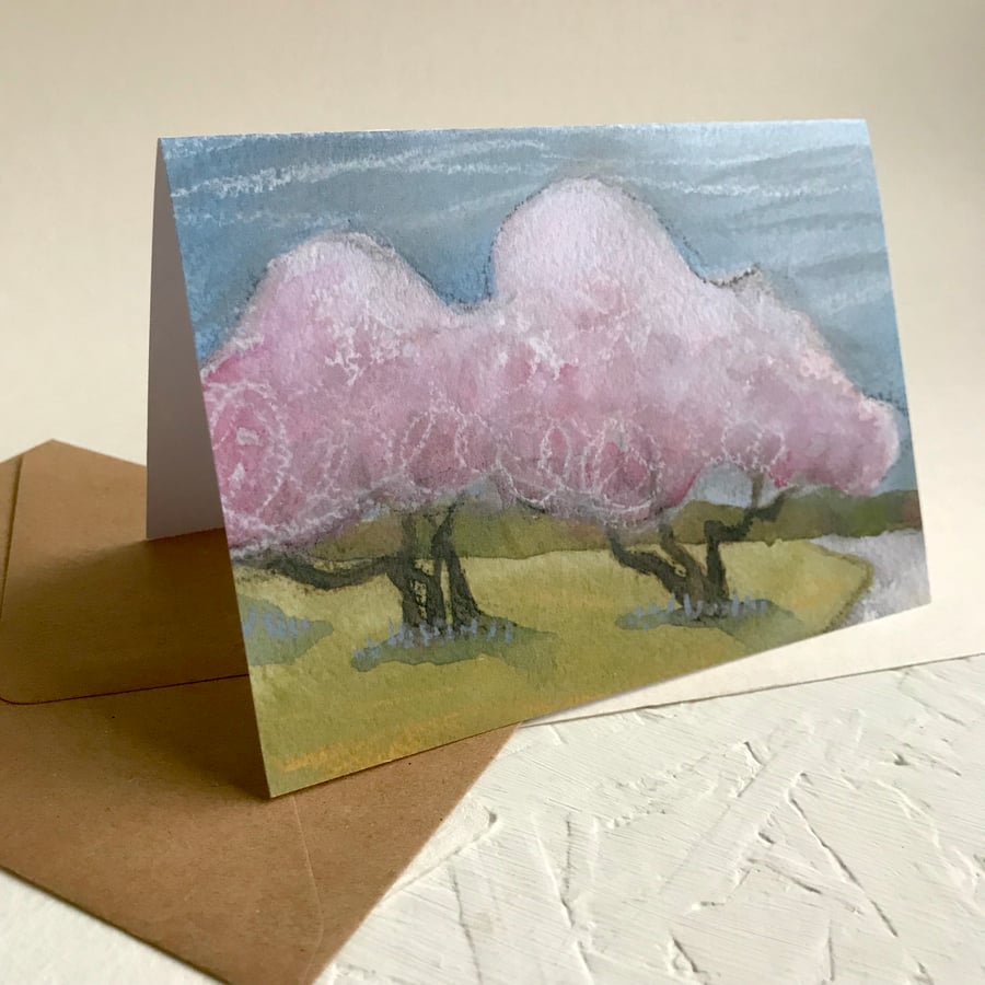 Pink Magnolia Trees greetings card