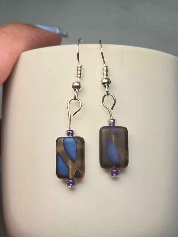 Matt Grey Brown Rectangle earrings