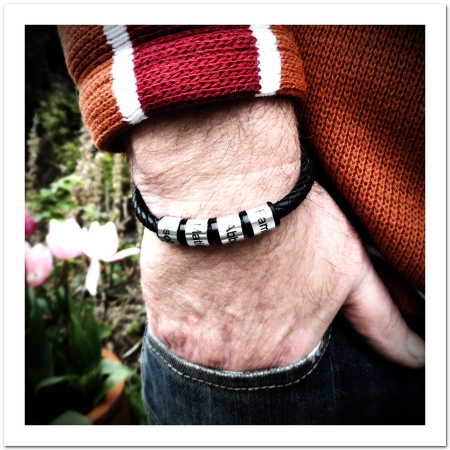 Personalised Leather Bracelet For Men Dad Husband Boyfriend Partner on Birthday 