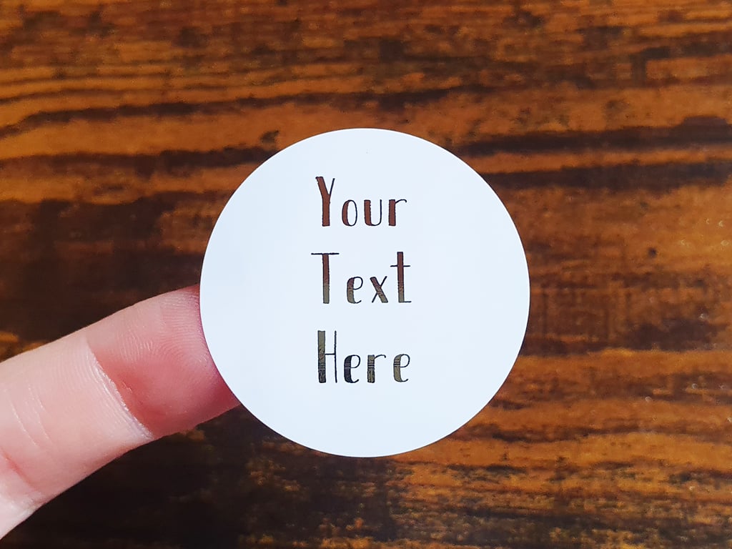 35 x Foiled Custom Personalized Any Text 37mm Stickers - Small Business Supplies