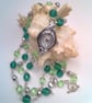 Green Crystal Glass Bead and Silver Bead Fob Watch and Earrings, Gift for Her - Image 9
