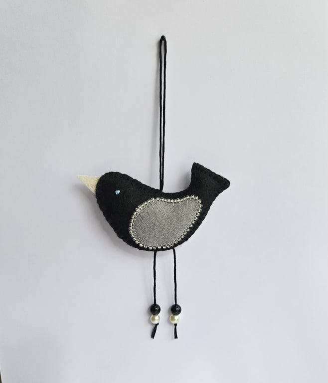 Hand Stitched Beaded Black Bird