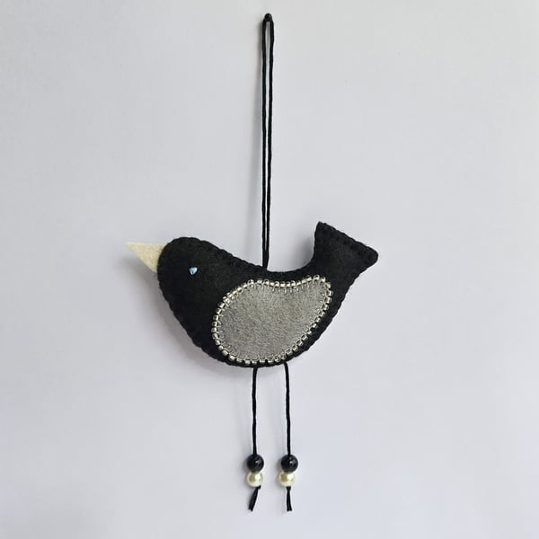 Hand Stitched Beaded Black Bird