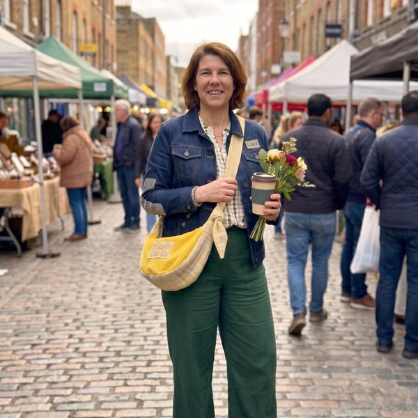 Upcycled crossbody bag, the Sunshine Luna Bag
