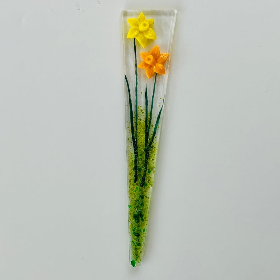 Fused glass plant pot stake, houseplant decoration, keepsake gift, daffodils