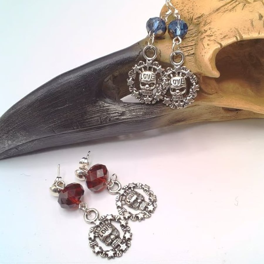 Halloween Skull Earrings with Choice of Crystal Colour, Halloween, Gift for Her