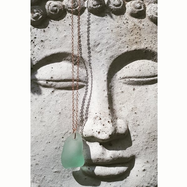 Welsh Pale Aqua Sea Glass on a Rose Gold Chain