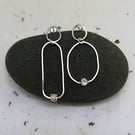 Recycled Sterling Silver Curved Wire And Silver Rock Earrings