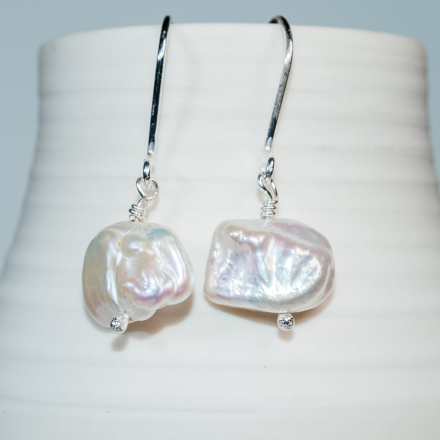 Naturally luminous freshwater pearl earrings on handmade ecosilver earwires