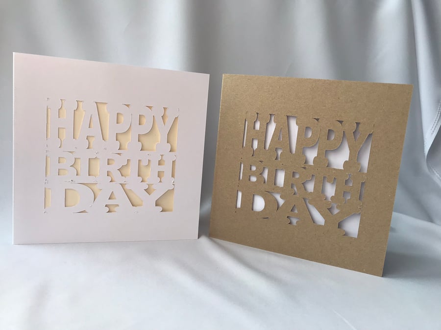 Happy Birthday card, white or kraft card, is 100% recycled card with envelope 