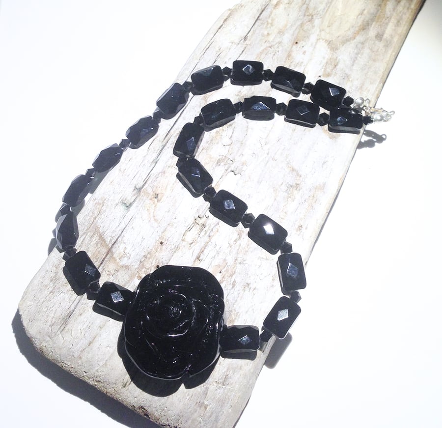 Black Flower Choker Necklace - UK Free Post