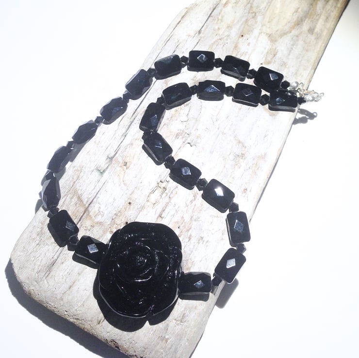 Black Flower Choker Necklace UK Free Post Folksy