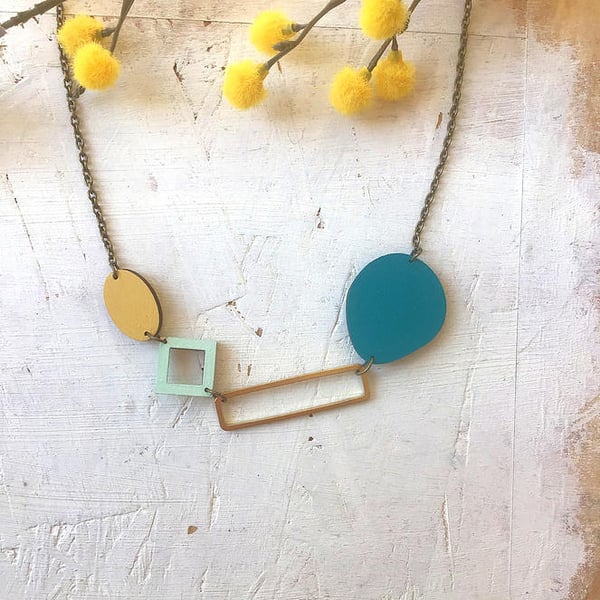 Statement Geometric Bloc Contemporary Necklace