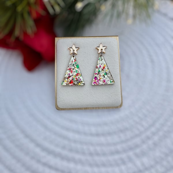 Geometric Christmas Tree Acrylic Earrings -Gold