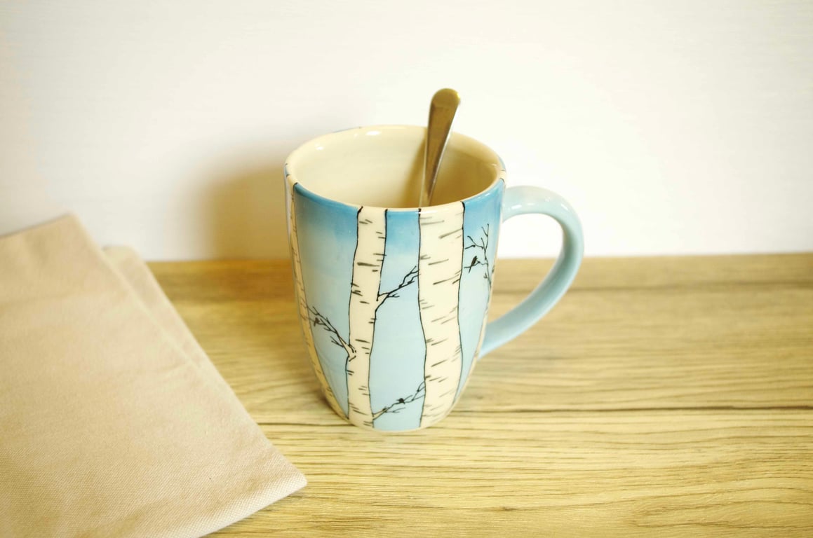 Mug - Birch Trees, Sky and Birds