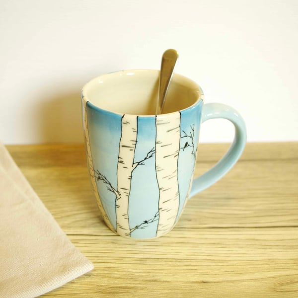 Mug - Birch Trees, Sky and Birds
