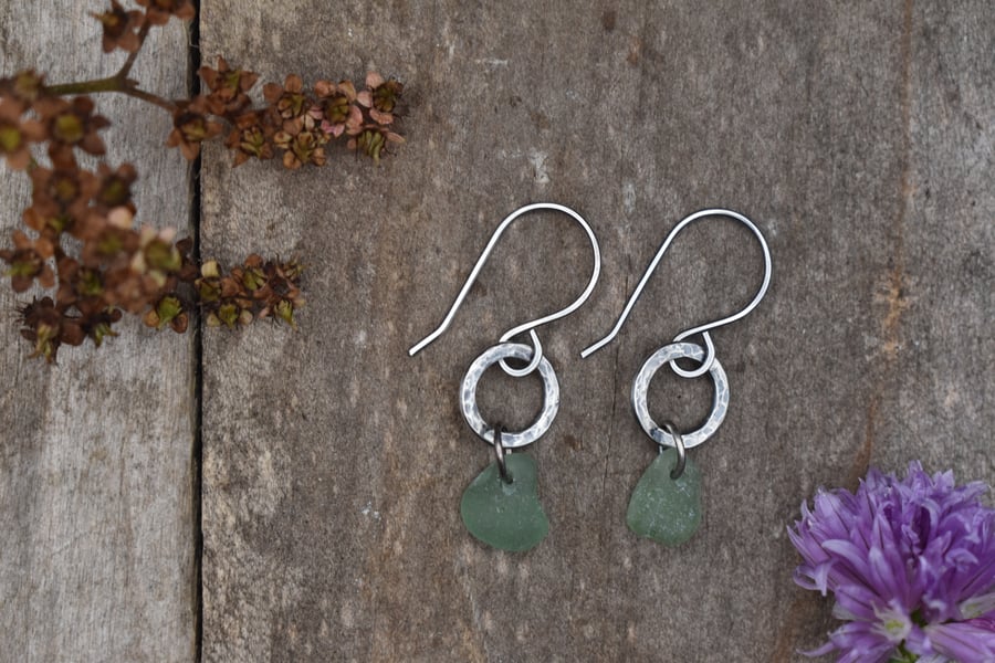 Scottish Sea Glass and Recycled Sterling Silver Earrings, Light Green