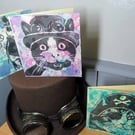 Steampunk Animals Gelli Printed Art Greeting Cards Set One Off Cogs