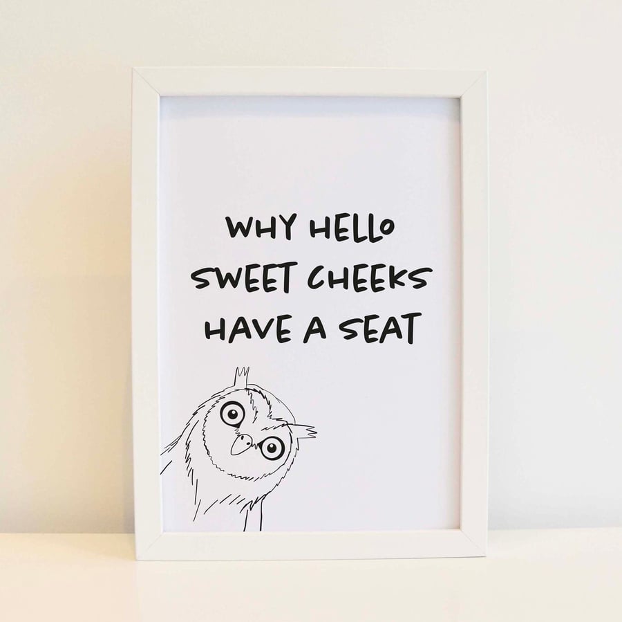 Toilet Bathroom Sign. Hello Sweet Cheeks Print - Wall Art. Free delivery
