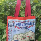 Handcrafted vintage Yorkshire map tea towel tote bag fully lined