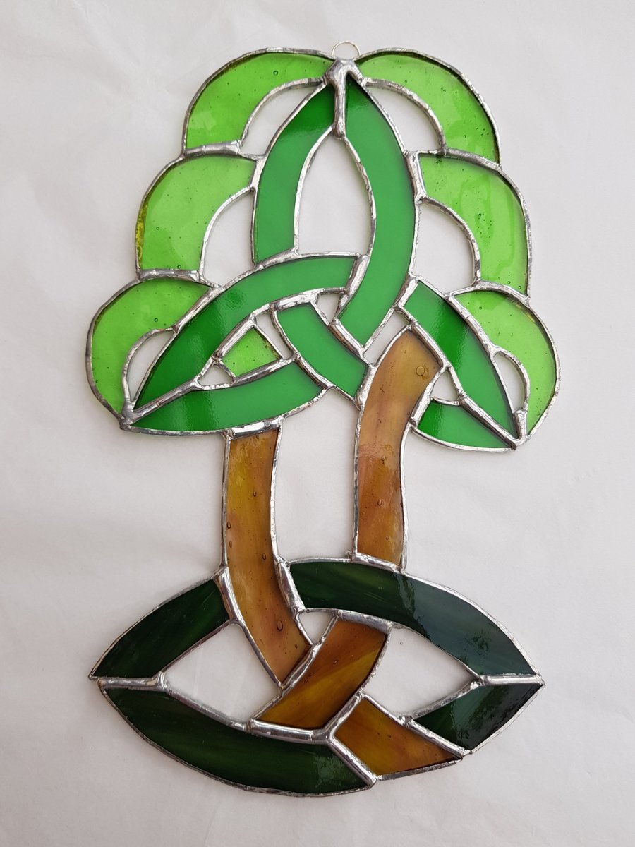 476 Stained Glass Celtic Tree - handmade glass hanging.