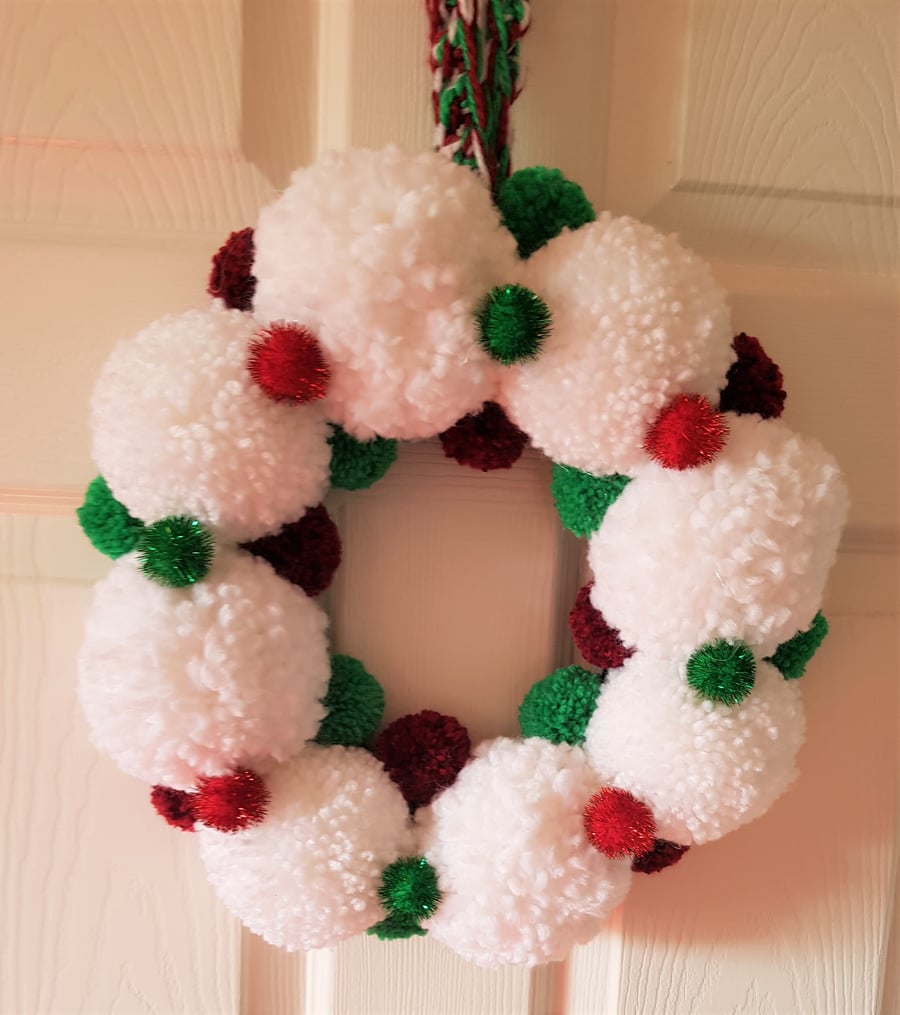 Christmas Pom Pom Wreath 34cms -13 inches