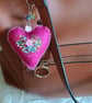 Felt bag charm, embroidered felt heart pink keychain