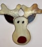 Stained glass reindeer suncatcher decoration in creamy browns with red nose - Image 3